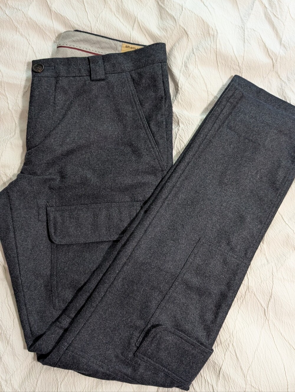 Brunello Cucinelli Men’s Wool Cargo Slacks – Size 50 (US 34W) – Navy Blue – New